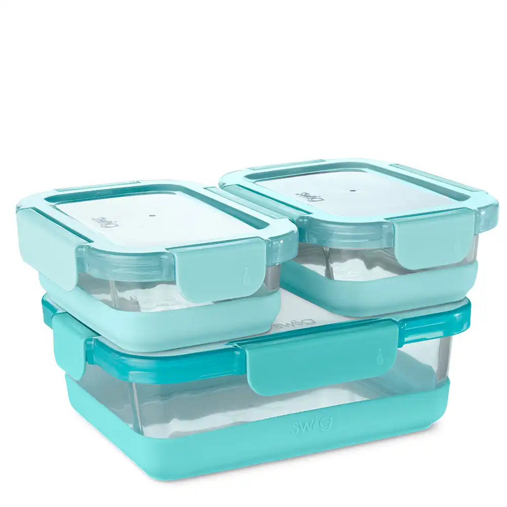 Aqua 3pc Glass Food Storage Large Set