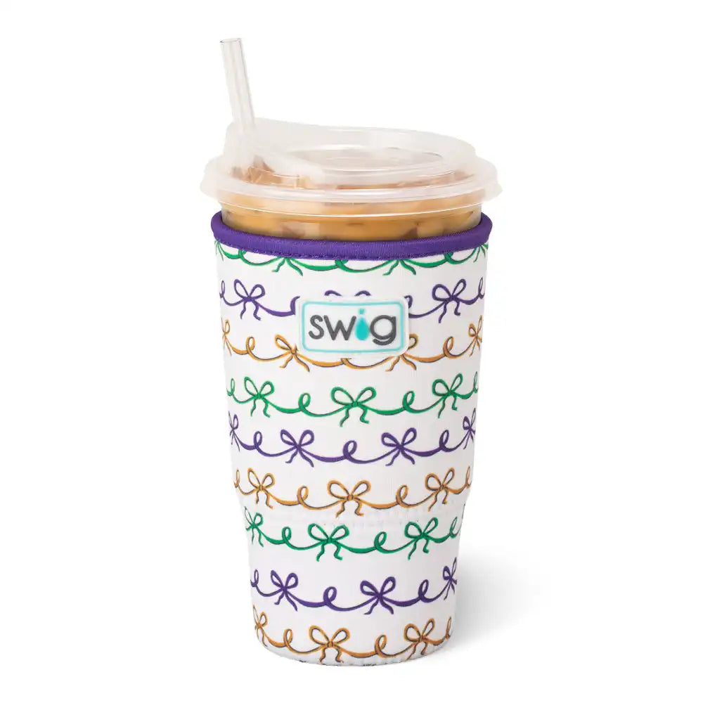 Mardi Gras Bows Large Iced Cup Coolie