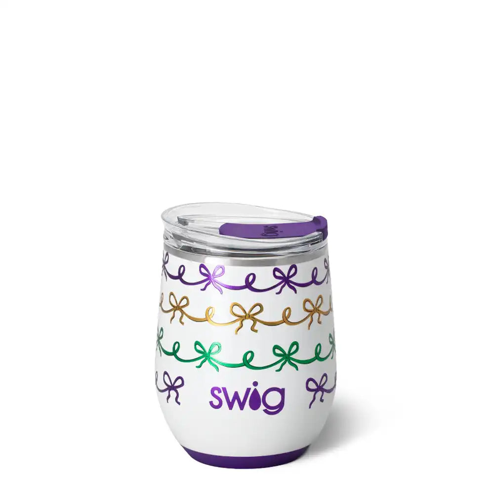 Mardi Gras Bows Stemless Wine 12oz
